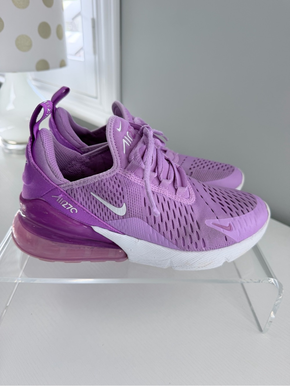 Nike Air Max 270 Big Kids Athletic Sneakers - Lavender/Purple Size 4.5Y
